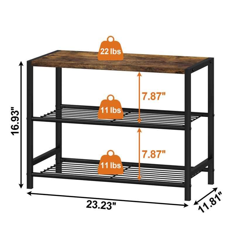 3 Tier Shoe Rack 6 Pair  Shoe Storage for Closet Entryway, Rustic Brown