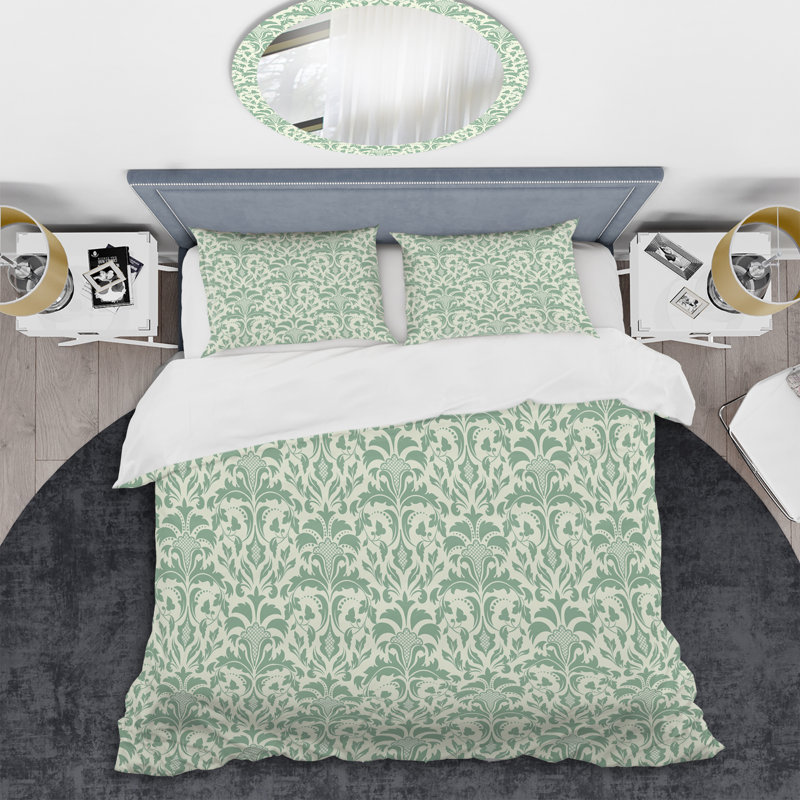 Green Damask - Abstract Duvet Cover Set - Microfiber Polyester