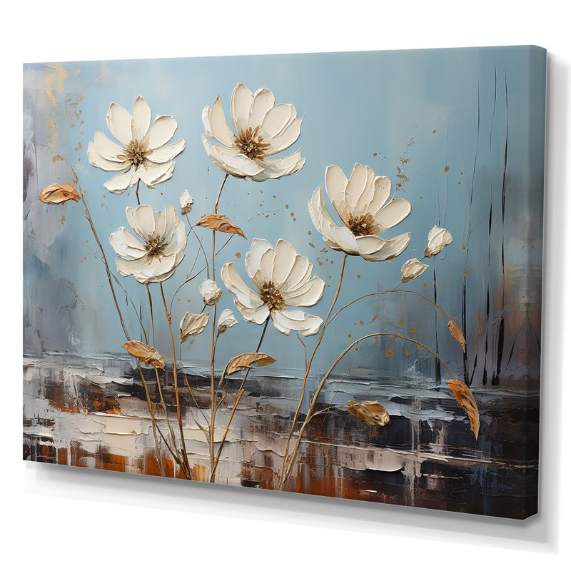 Marguerite blanche sur fond blanc, H 30 po x l 40 po x P 1,5 po, Toile tendue