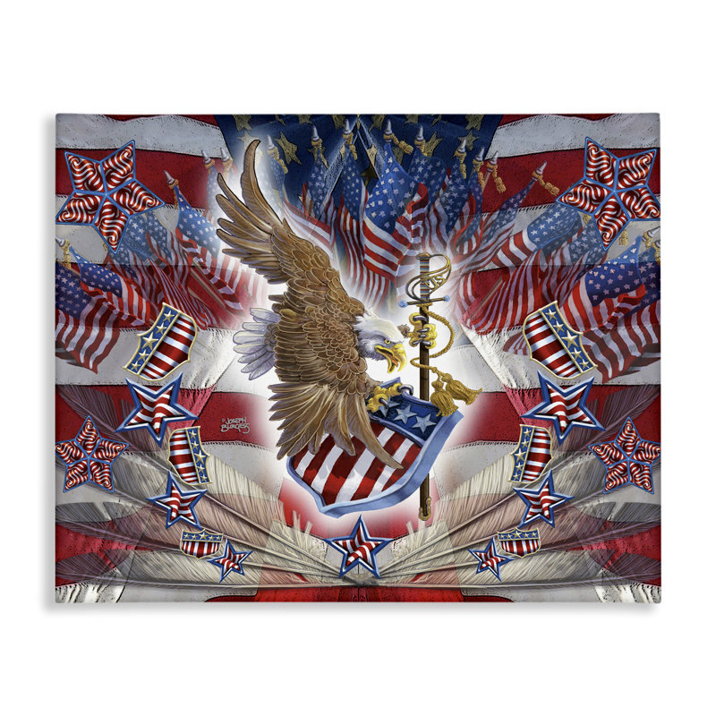«Patriotic Eagle with Flag Symbols», art mural par Joseph Burgess, H 16 po x l 20 po