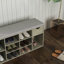Banc de rangement multifonctionnel pour hall d'entrée avec coussin rembourré, tiroir et compartiments ouverts pour chaussures et accessoires