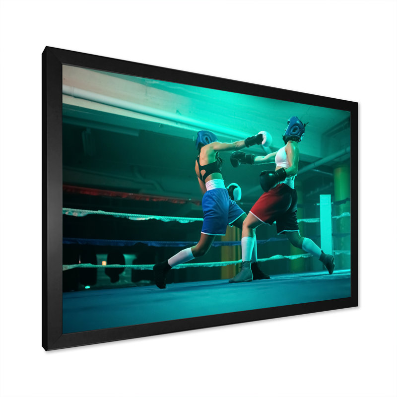 Boxer féminin dans la salle de sport - impressions de toile de boxe sportive, Cadre simple noir, H 12 po x l 20 po x P 1 po