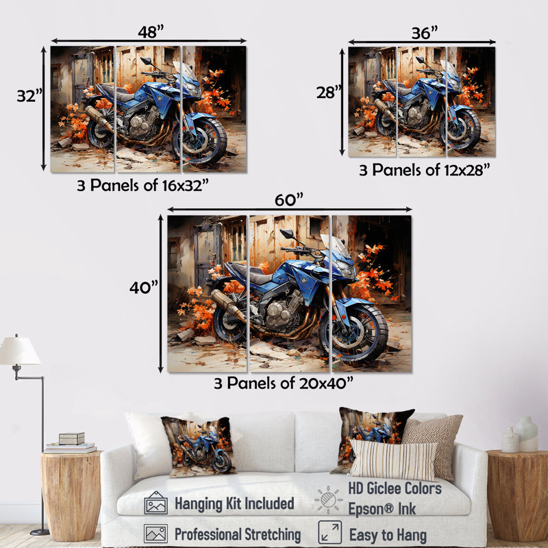 «Blue Durty Bike Urban Speed», ensemble d'art sur toile, H 28 po x l 36 po x P 1 po