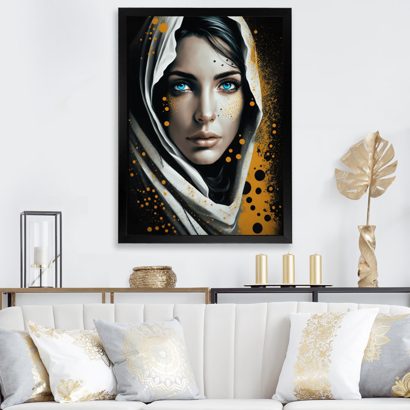 Féroces yeux bleus féminins II, Toile encadrée noire à coins fermés, H 20 po x l 12 po x P 1 po