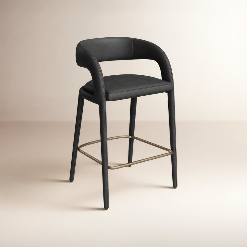 Freestyle 25.6'' Vegan Leather Counter Stool, Black, 25.6''