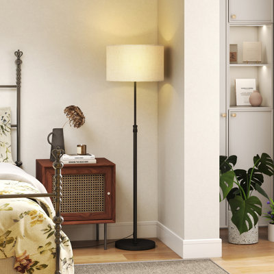 HOMCOM 40cm Floor Lamp with Remote, Height Adjustable, Linen Shade, Black