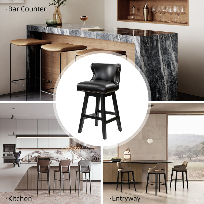 Amecia 29.5" Classic Swivel Bar Stool with Wooden Legs