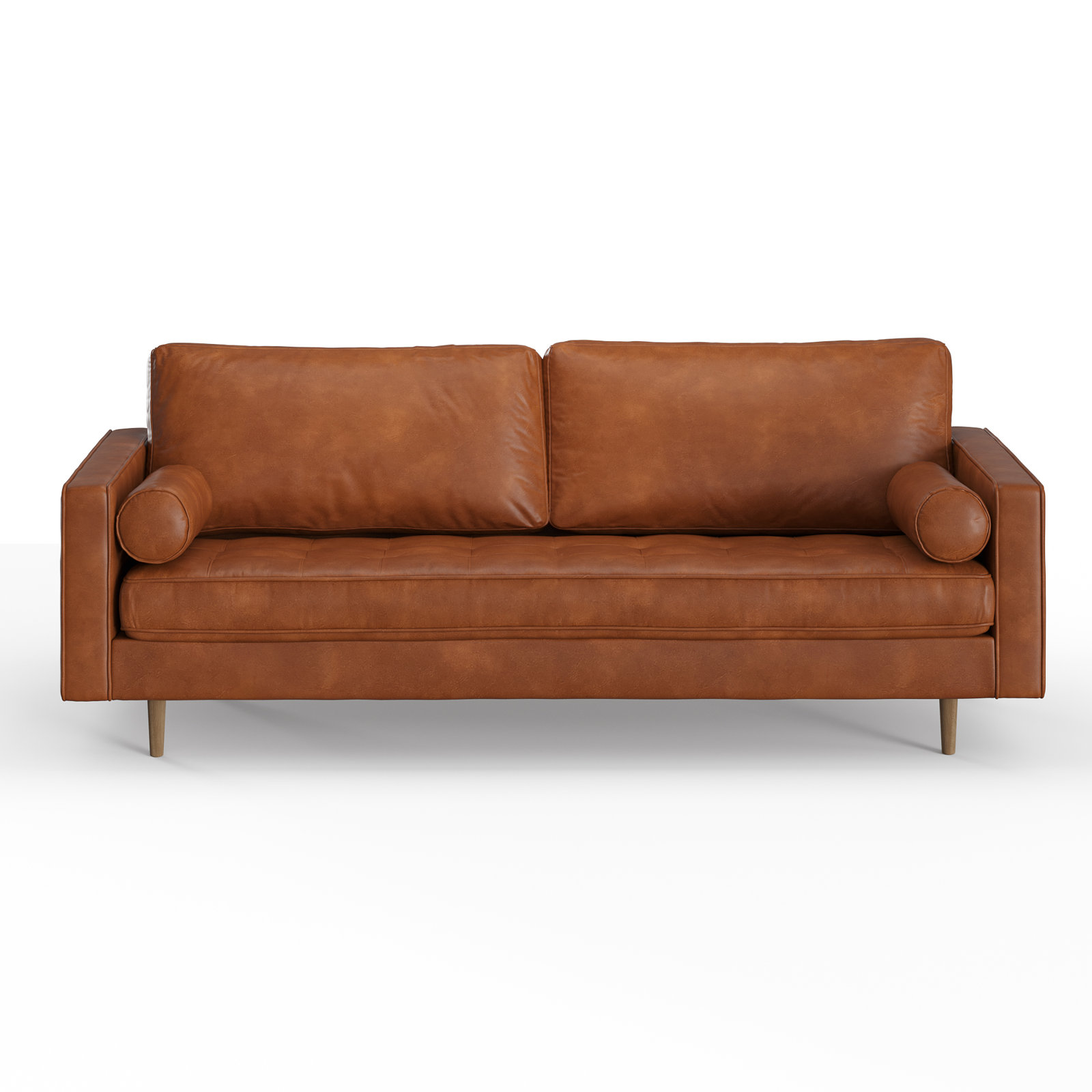 Geo 84" Vegan Leather Sofa, Saddle Tan Vegan Leather