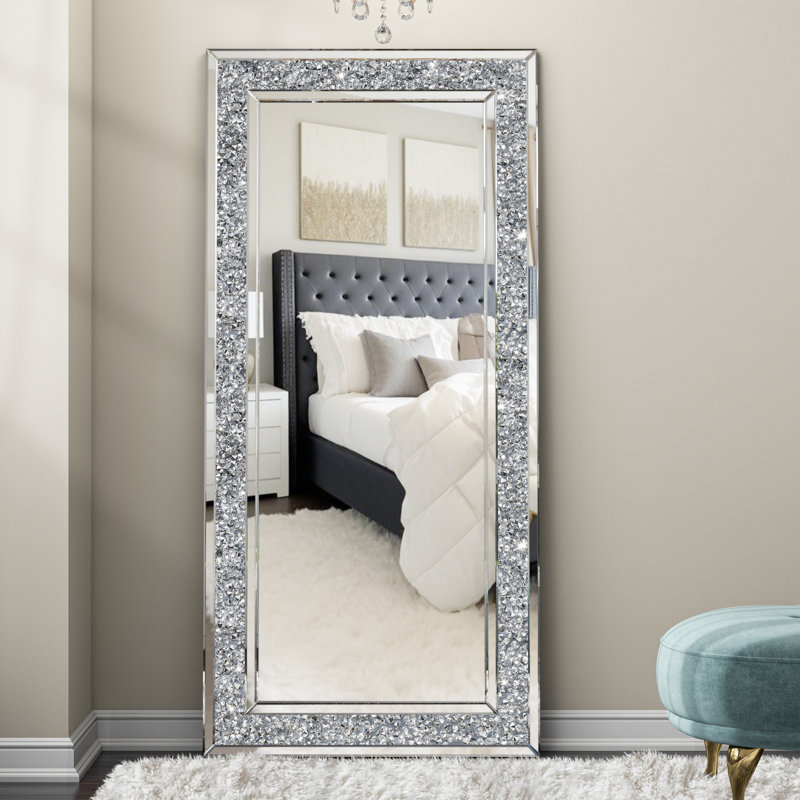 Large Silver Crushed Crystal Full Length Mirror