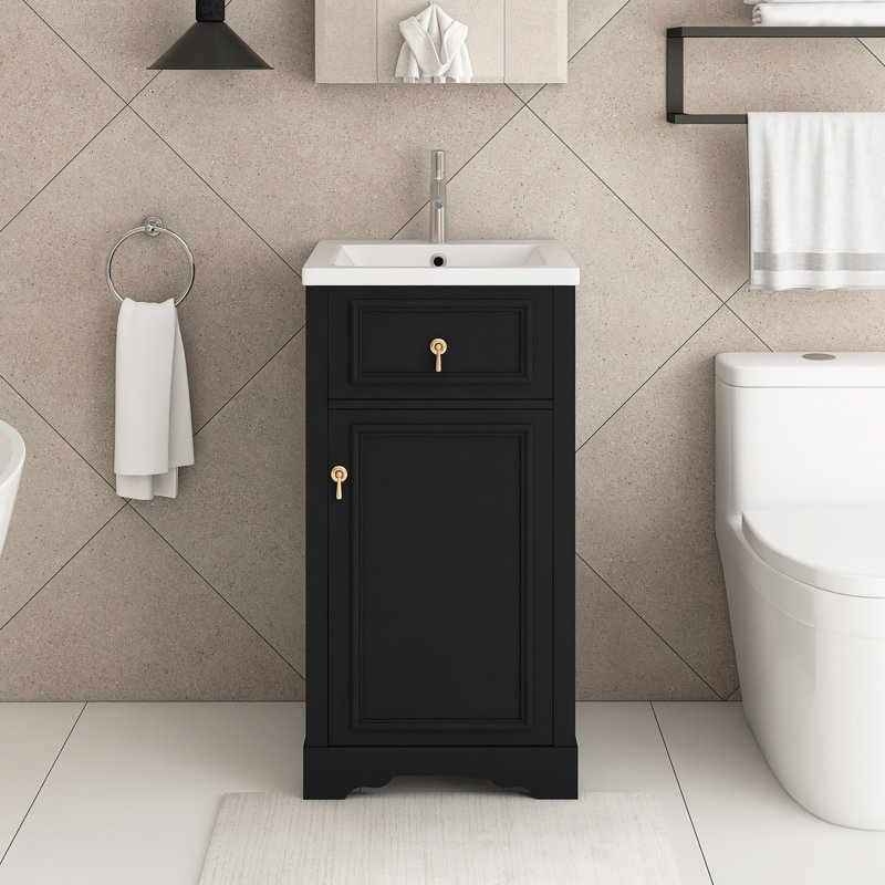 20 In. Bathroom Vanity With Ceramic Sink, Black