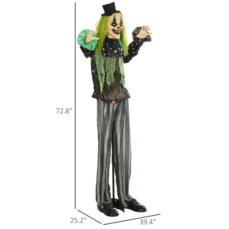 6.1' Green-Haired Animatronic Circus Clown Halloween Decoration