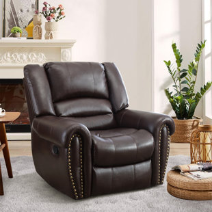 Guillem 38''W Oversize Recliner Faux Leather Manual Rocking Recliner with  Lumbar Support