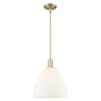Arcadia - Bristol - 1 Light 12" Stem Hung Mini Pendant - Antique Brass Finish - Matte White Shade
