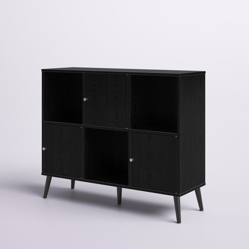 Storage Cube Organizer Sideboard Console Table with 3 Cubbies and 3 Cabinets, Black