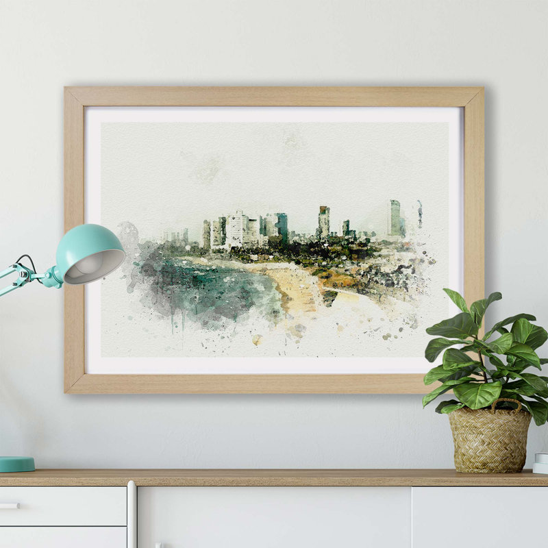 Tel Aviv Israel Skyline - Framed Print, 24cm H x 33cm W x 2cm D, Oak