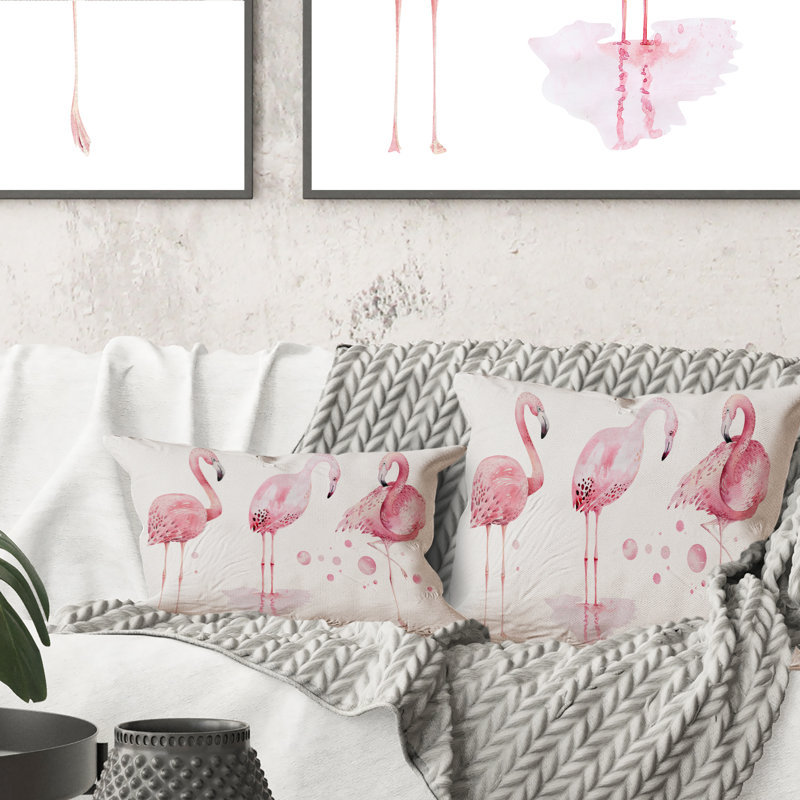 Flamants roses sur fond blanc - imprimé traditionnel 1