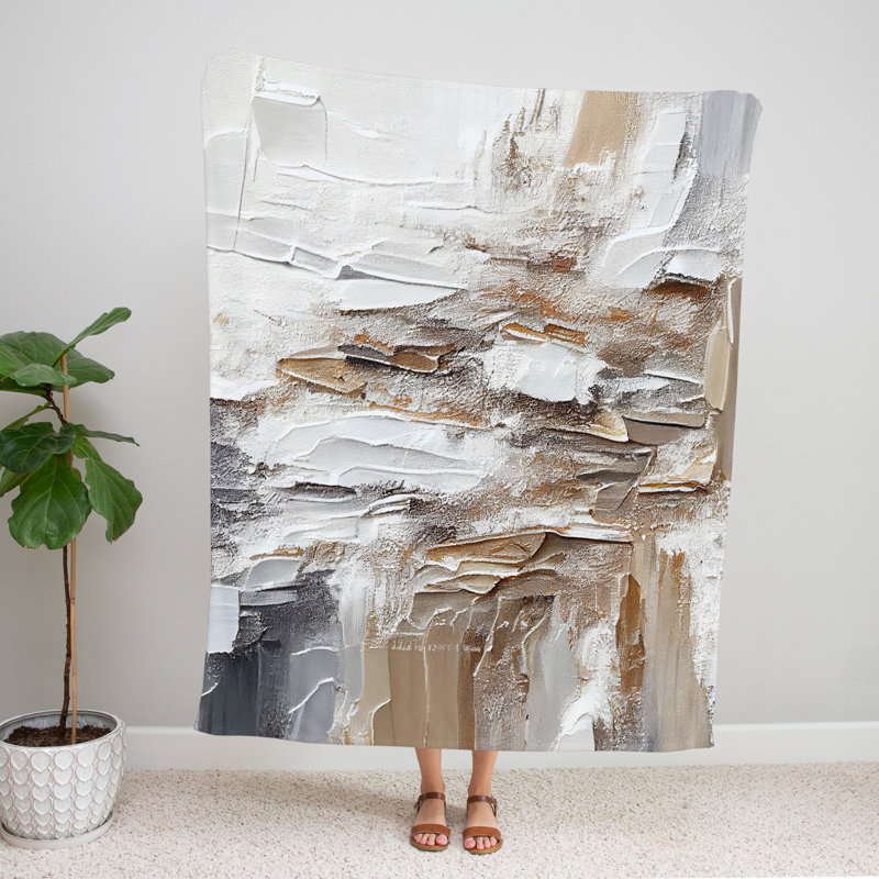Throw Blanket, 68" W x 80" L, Abstract, Gray/Brown