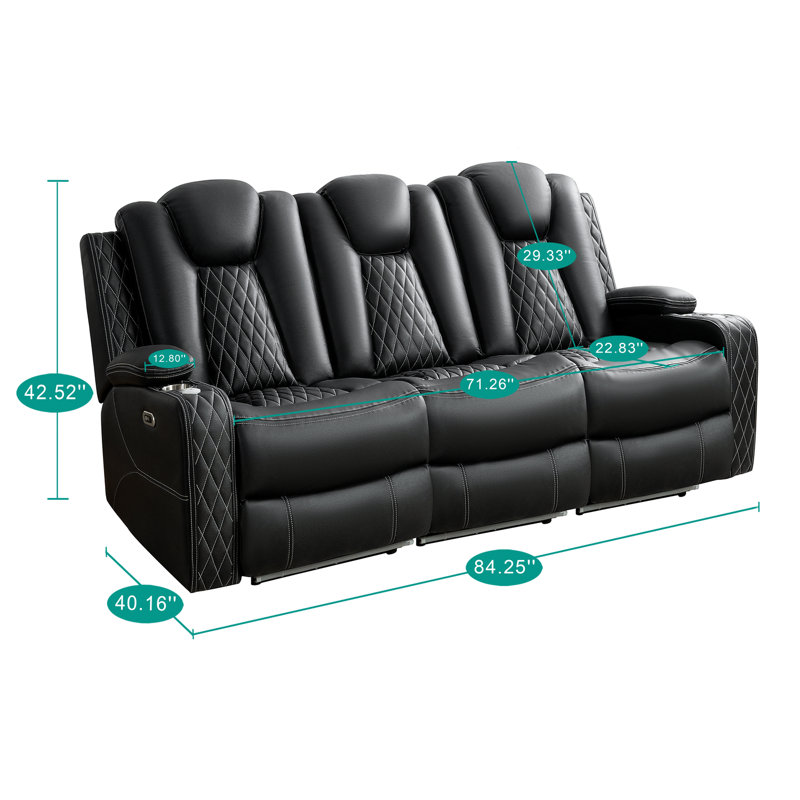 Ensemble de fauteuil de mouvement de style théâtre + canapé avec appui-tête réglable, Noir, noir, noir, noir
