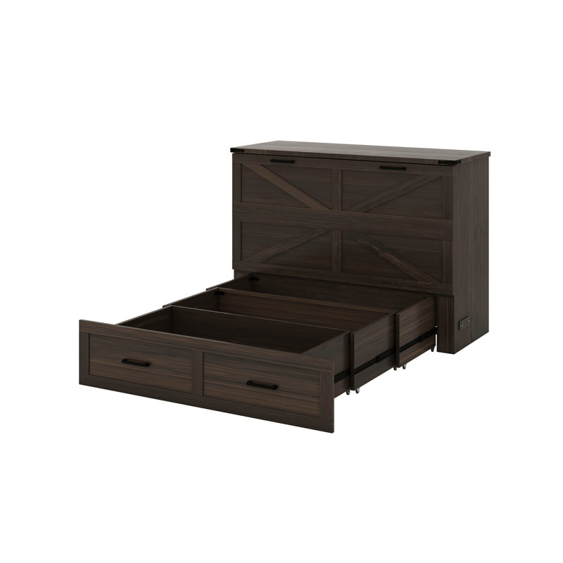 Grand lit escamotable avec station de charge, Gris rustique