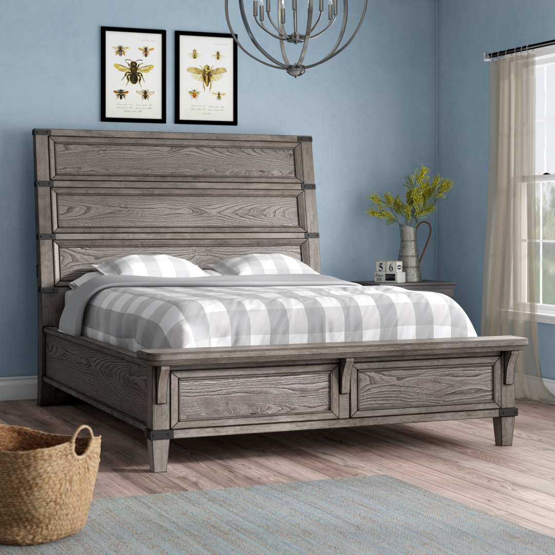 Lacroix Forge Standard Bed with Bench Footboard, Brushed Steel Three Posts™ 
