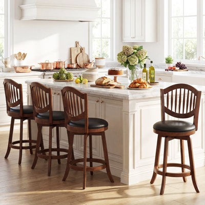 Swivel Bar Stools Set of 4, 25” Counter Height Barstools with Backrest & Wood Frame Expresso and Black