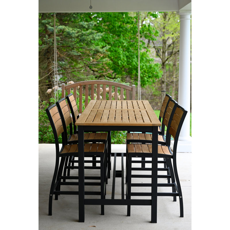Narrow Counter Height 82" Teak and Aluminum Table, Black
