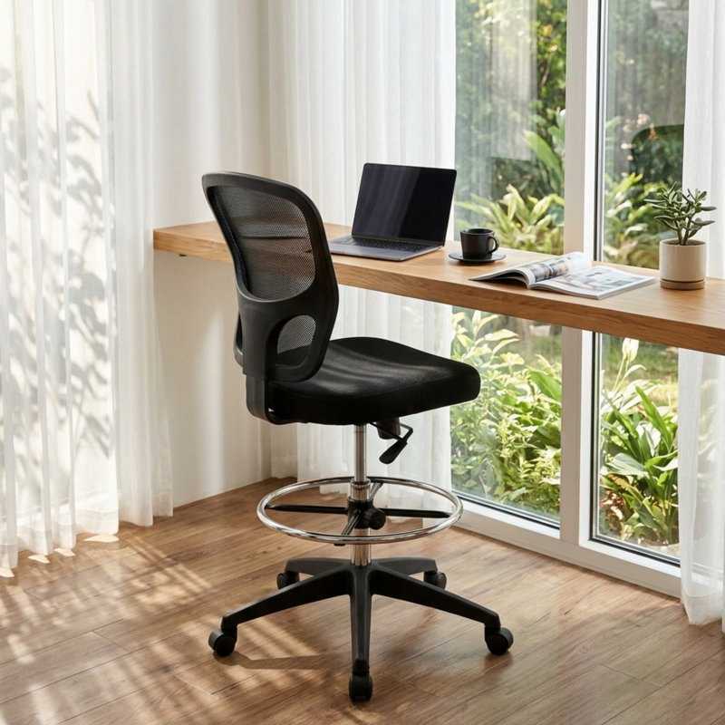 Jonilda Drafting Chair with Footrest Ergonomic Swivel Armless Mesh Office Desk Chair for Home Office, Drafting, Computer Work