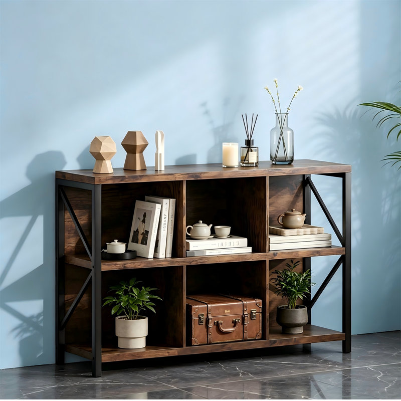 6-Cube Storage Bookshelf, Horizontal, 47.2" W, Rustic Brown