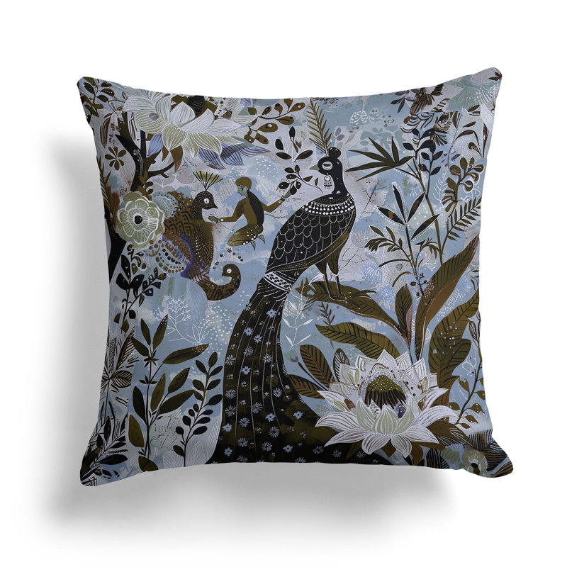 Coussin Jungle Tapisserie, H 16 po x l 16 po, Bleu / Vert