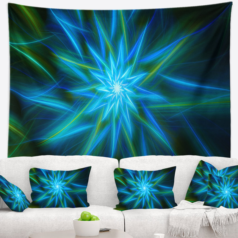Tapisserie florale turquoise brillant, H 68 po x l 80 po