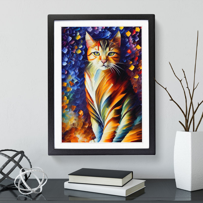 Cat Portrait No.6 - Single Picture Frame Print, 46cm H x 34cm W x 2cm D, Black