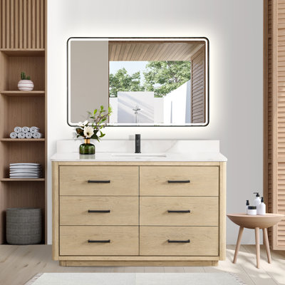 Meuble-lavabo sur pied simple 55 po avec plateau en quartz Calacatta Porto