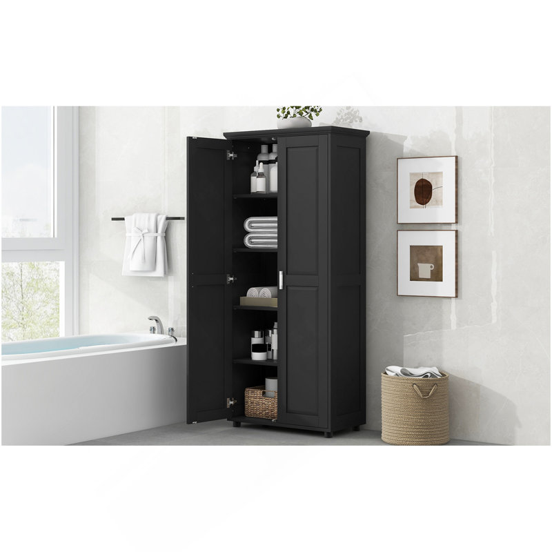 Storage Cabinet With Two Doors For Bathroom, Office, Adjustable Shelf, MDF Board, Black