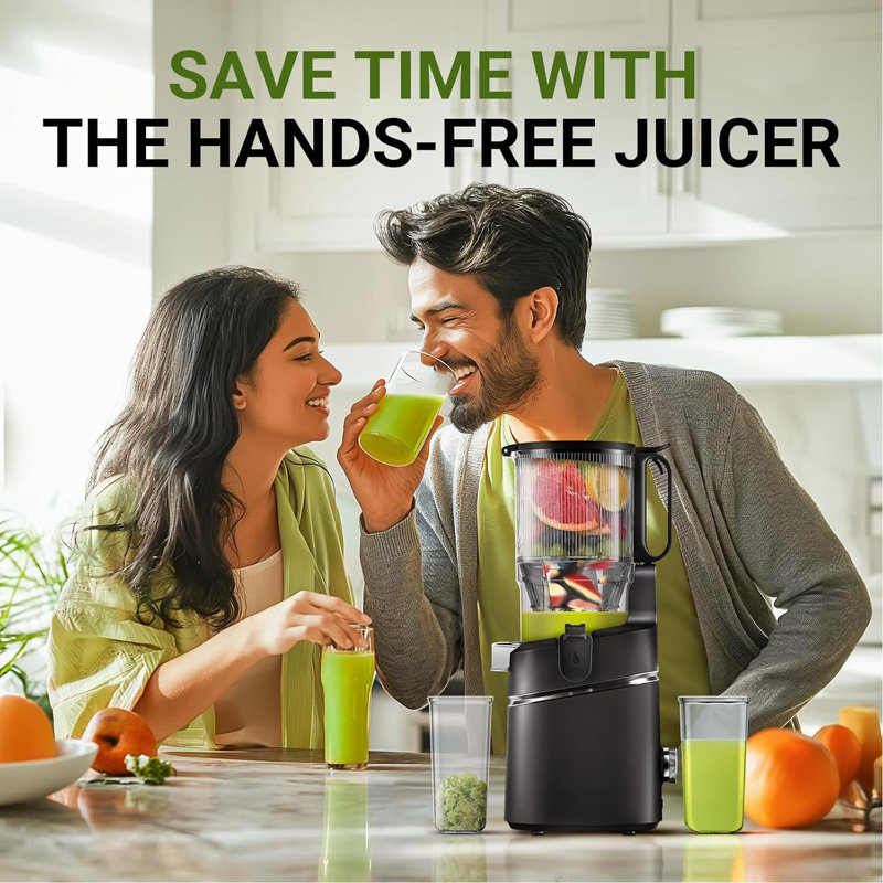 5.8" Self-Feeding Cold Press Juicer For Whole Fruits & Vegetables - High Yield Juice Extractor With Large Auger, Triple Strainer System - Easy To Clean, Efficient Juicing