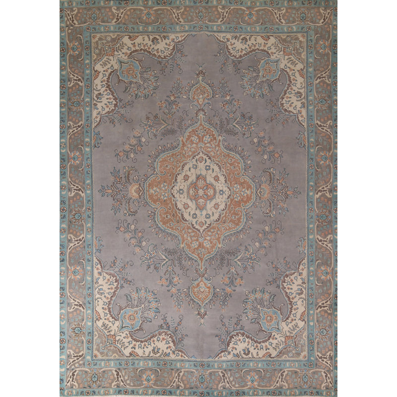 Tapis traditionnel en laine fait à la main gris 10 x 13