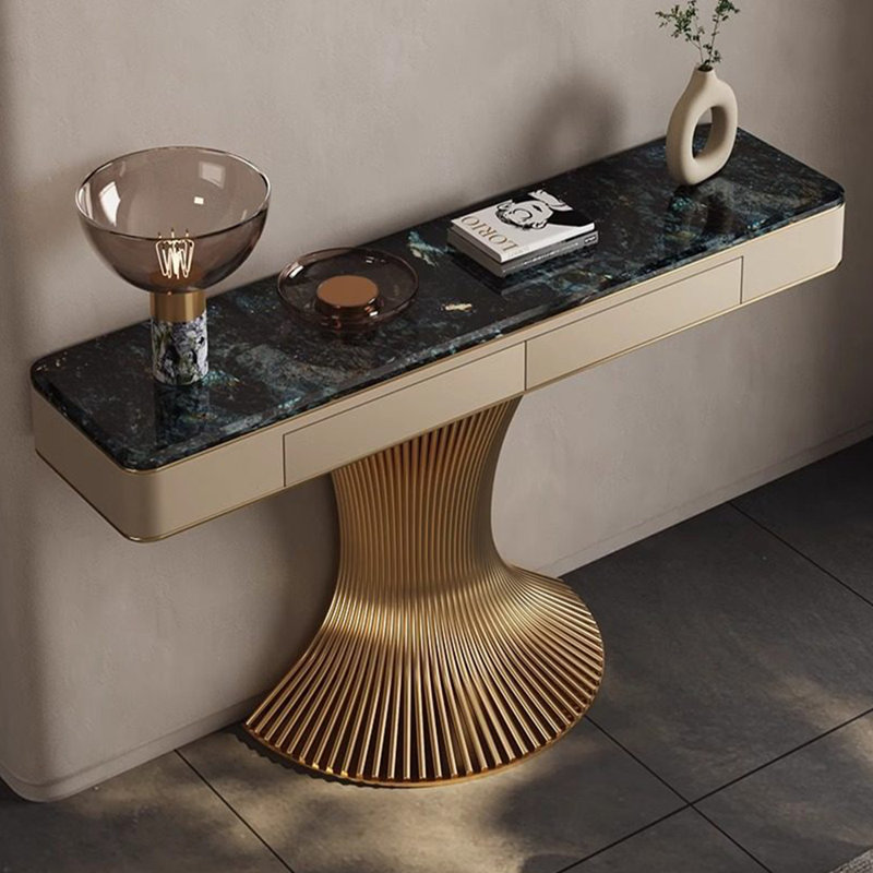 Console légère en pierre frittée de style luxueux, 33.4" H x 62.9" W x 13.7" D