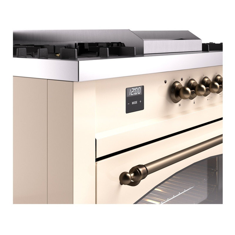 ILVE Nostalgie II 60 Dual Fuel Range, 5 Burners, Griddle, Frenchtop , Natural Gas, Antique White/Bronze