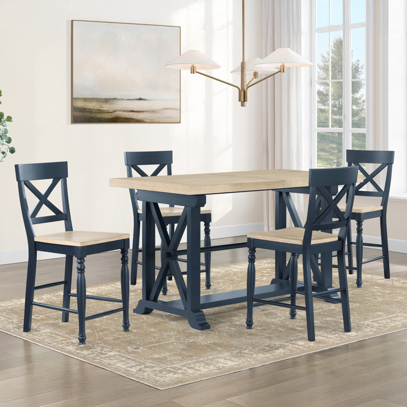 Ensemble de salle à manger extensible Darcy, Bleu, 5 pièces: table, 4 chaises