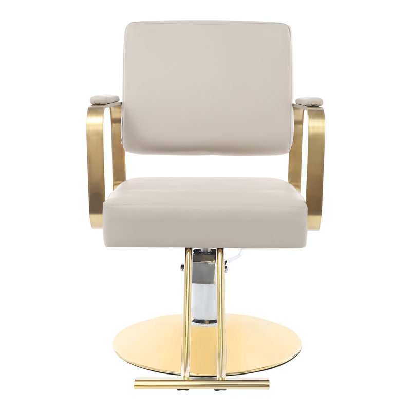 360° Rotating Adjustable Hair Salon Barber Chair, Beige, Gold
