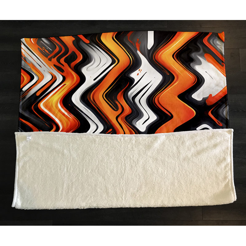 Throw Blanket, 68" W x 80" L, Striped, Orange/Black