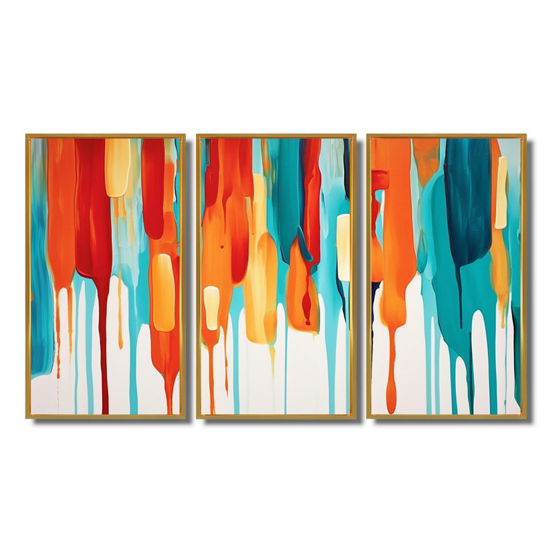 Cynthie - ensemble d'art abstrait mural, Cadre flottant doré, H 32 po x l 48 po x P 1 po
