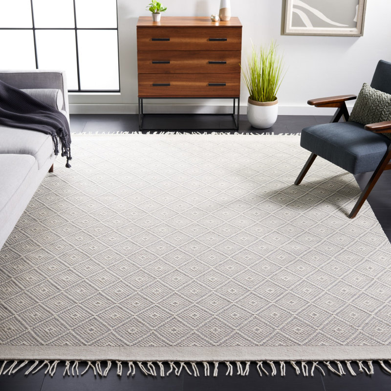 Tapis ivoire en laine et coton tissé à la main Broady, Rectangulaire 8 pi x 10 pi