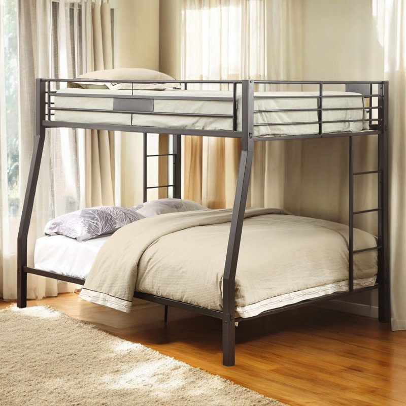 Lit superposé noir sablé, taille double / grand, structure en métal, poids de 121 lb, barrière de sécurité pour lit noir supplémentaire, très grand / grand, hauteur de 65 po, avec foyer et côté