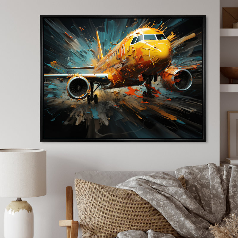 Plane Abstracted Velocity - Transportation Wall Decor, Cadre flottant noir, H 24 po x l 32 po x P 1 po