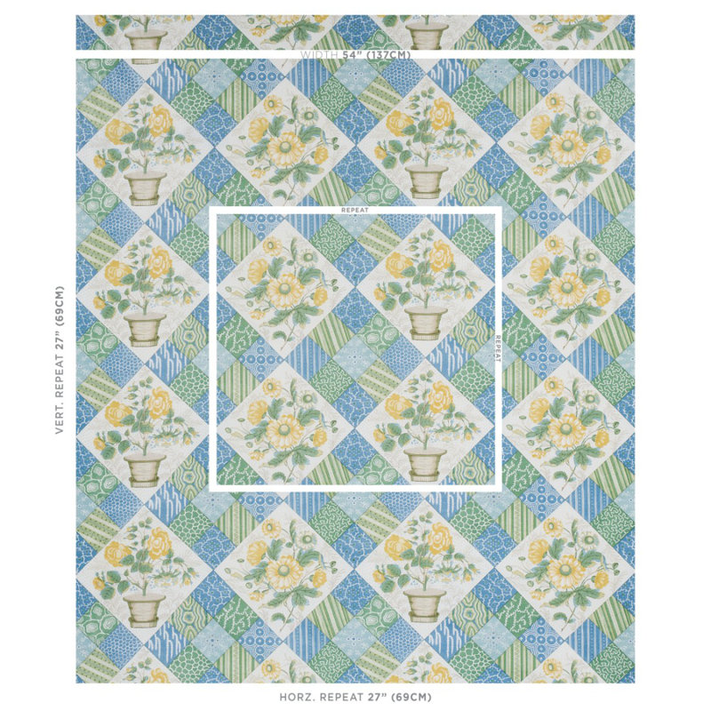 Caldwell Patchwork Chintz Fabric, Yellow/Cornflower