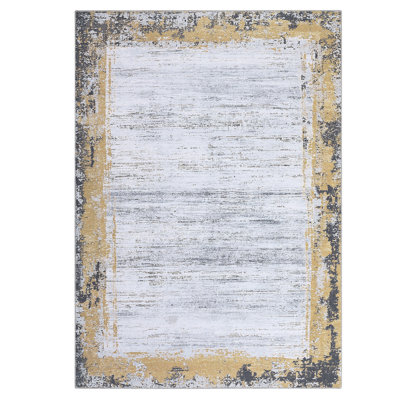 Machine Washable Rugs Bordered Modern Non-Slip Low Pile Rubber Backing Indoor Area Rug for Living Room Bedroom Kitchen Dining Room