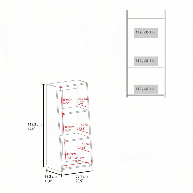 White Bookcase with Three Shelf, White