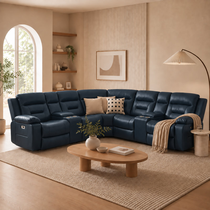 Canapé modulaire inclinable en L 109 po avec 2 fauteuils inclinables électriques, consoles avec porte-gobelets, ports USB et Type-C