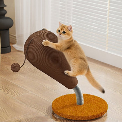 Grattoir à chat en sisal brun avec jouet suspendu, tour à griffer autoportante pour chats