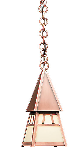Luminaire suspendu d'extérieur 1 lumière Marland, H 17 po x l 7,5 po, Cuivre antique, Blanc cassé